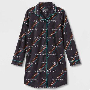 NWT Girls' Friends Flame Resistant Black Oversized Button Night Gown - Size 10